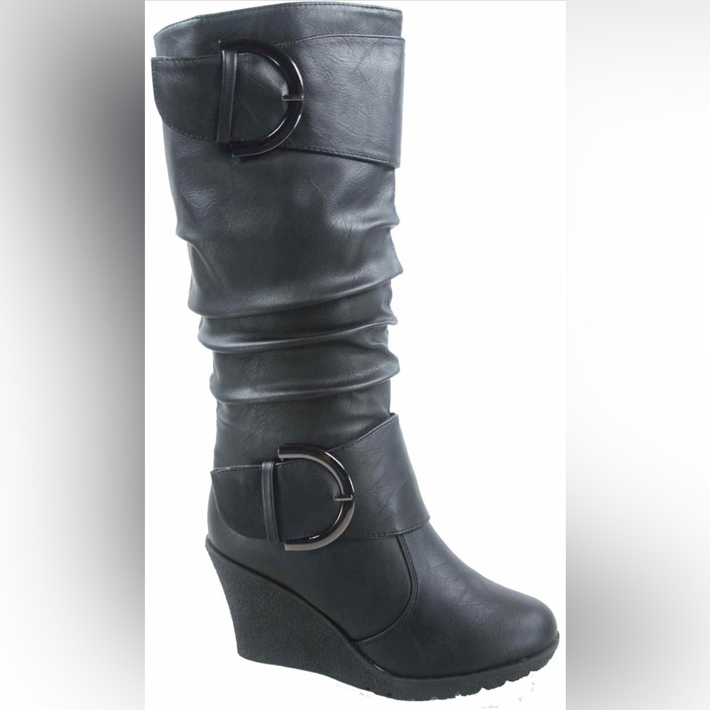 PRE-OWNED TOP Moda Pure-65 Women's Round-Toe Slouch Lrg Buckle Wdge MidCalf Boot